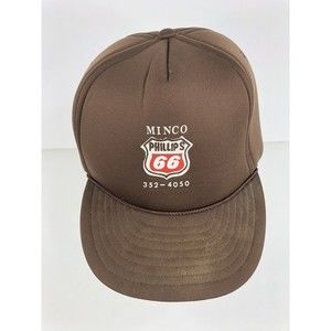 Vintage Phillips 66 Minco, OK Brown Snapback Trucker Hat Cap